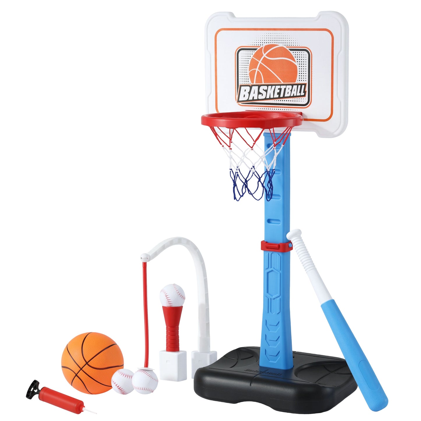 Keezi Kids Basketball Hoop Stand Baseball Set Adjustable Height Sports Toys Blue