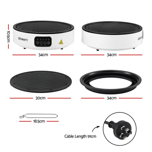 Devanti Ceramic Cooktop Electric Hot Plate Countertop Grill Cooker White