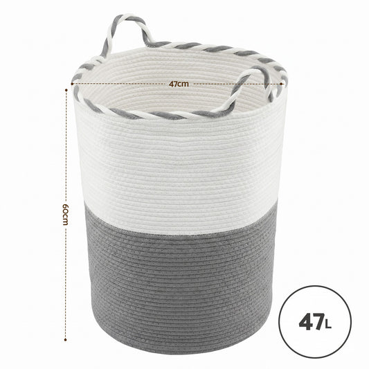 Artiss Woven Laundry Basket with handles Foldable White & Grey