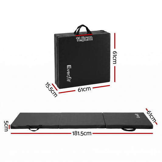 Everfit Gymnastics Mats Folding Exercise Floor Mat Portable 3 Fold Tumbling Mat Black