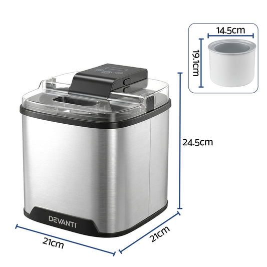 Devanti Ice Cream Maker Machine 2L Homemade Gelato Sorbet Frozen Drinks Sliver