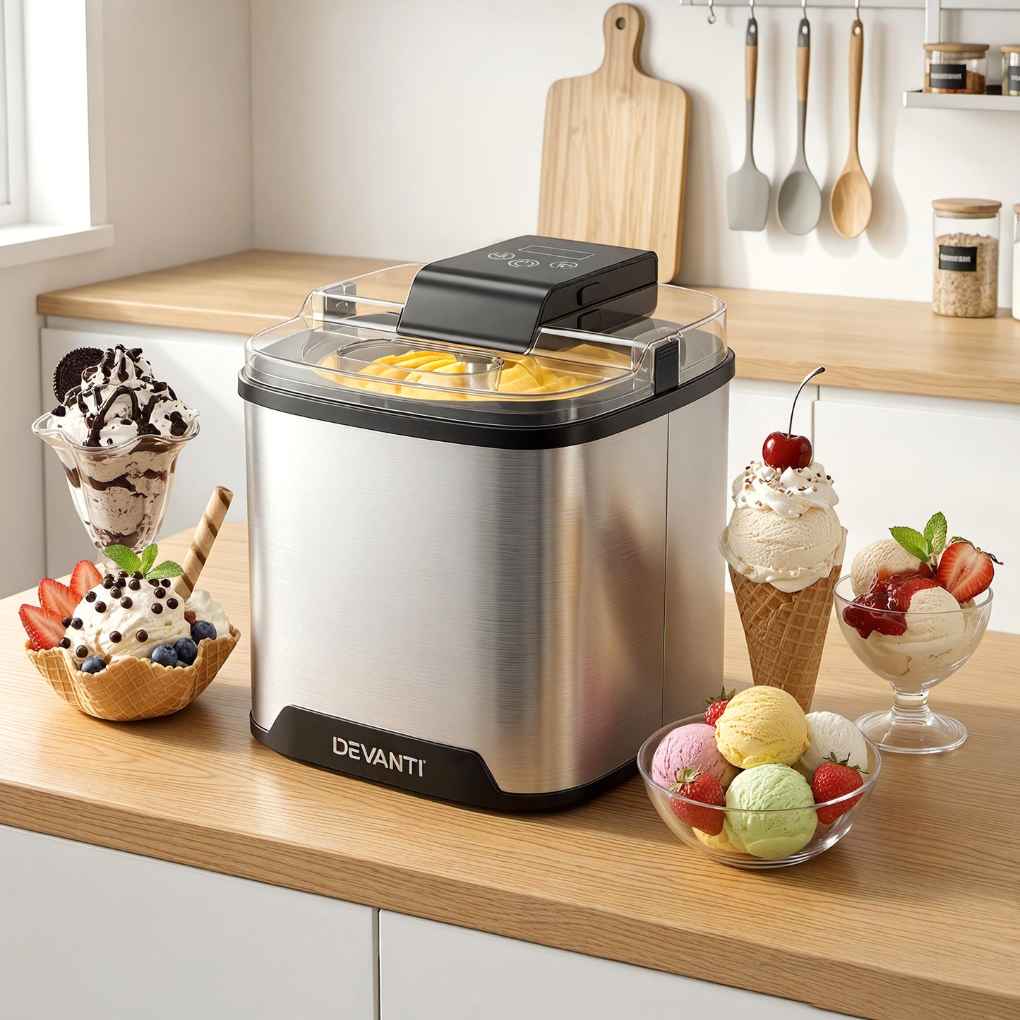 Devanti Ice Cream Maker Machine 2L Homemade Gelato Sorbet Frozen Drinks Sliver