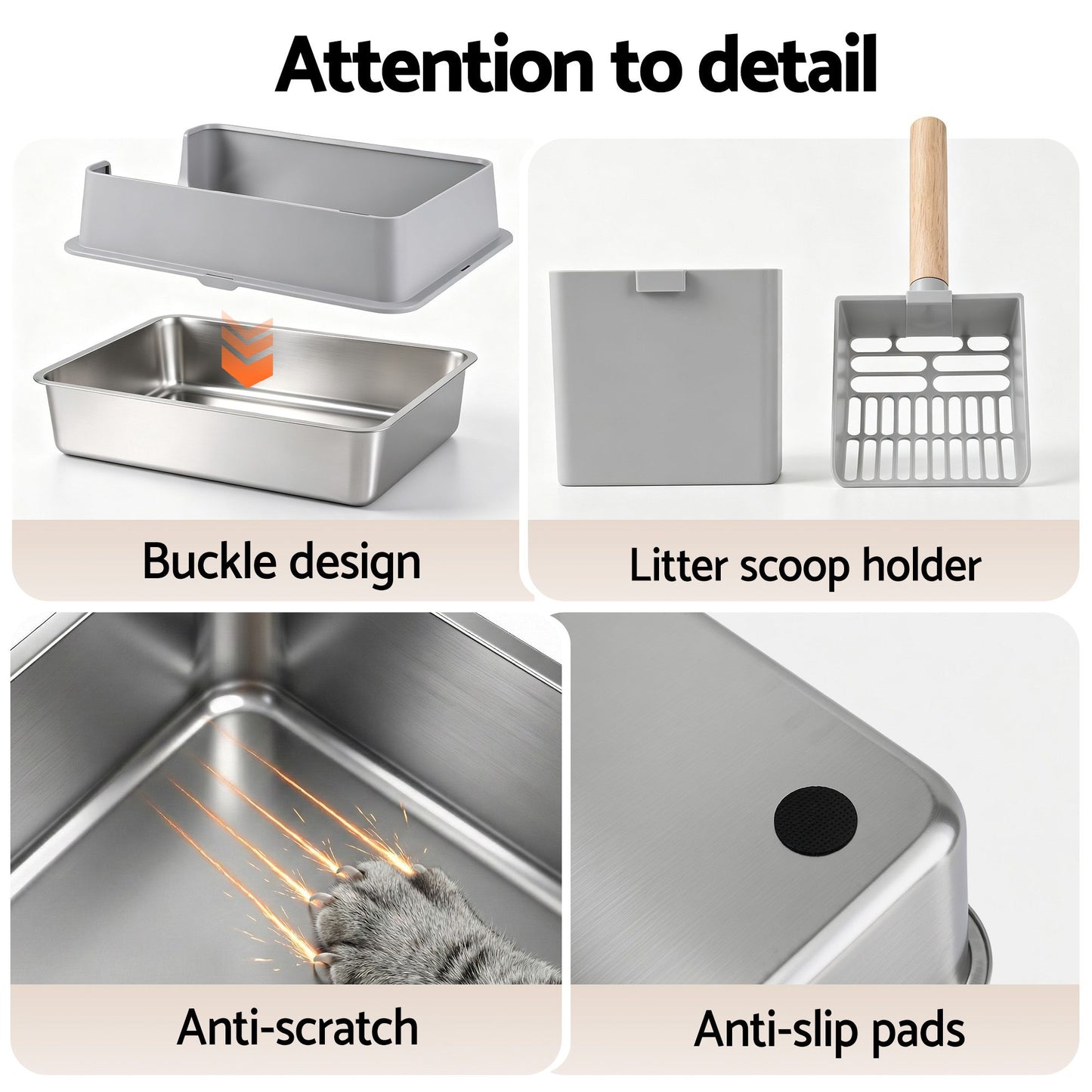 i.Pet XXL Cat Litter Box Stainless Steel Jumbo Semi-Enclosed Pet Kitty Toilet Grey