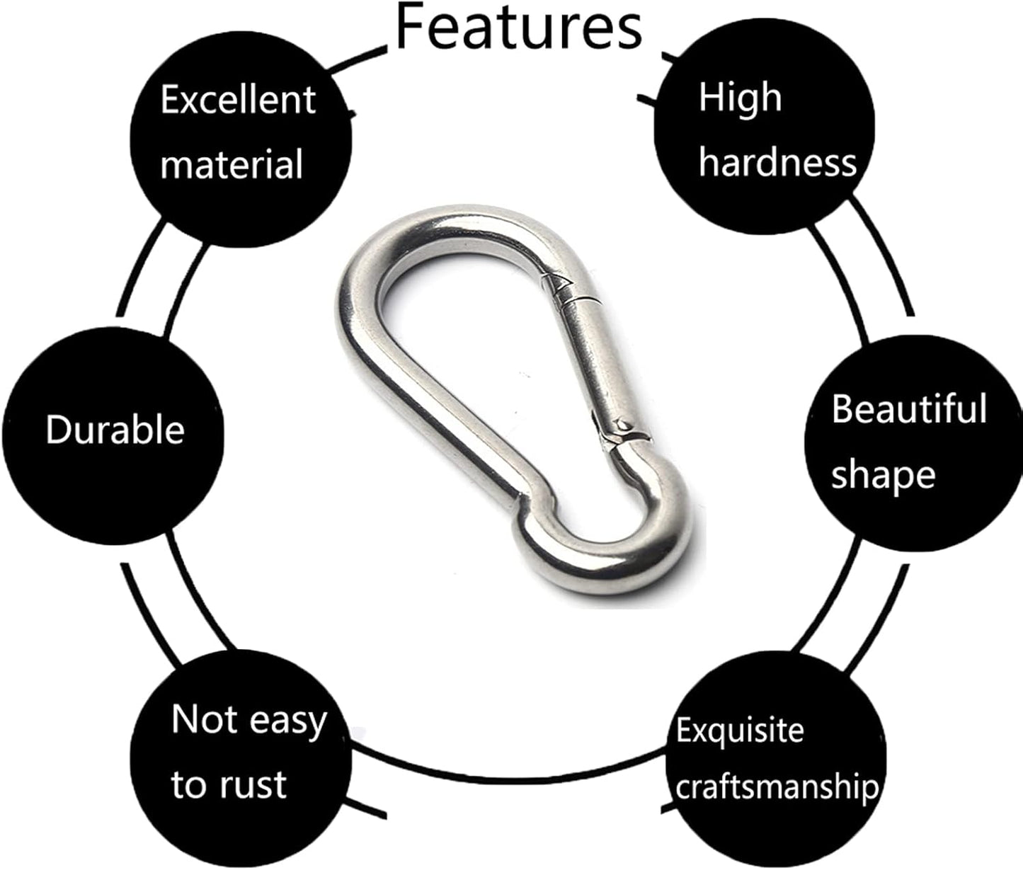 Buckle - M6 buckle - Suitable for hiking, camping, fishing, dog leashes, etc. - 60mm - Can bear 70kg - 10 pieces (not suitable for climbing)