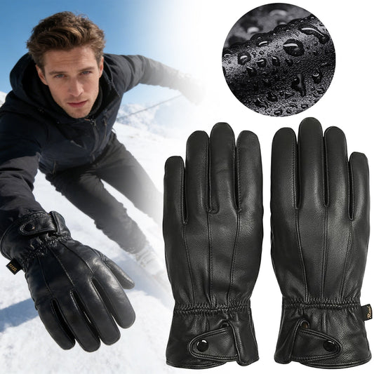 ! Mens Gloves,Gloves for Men,Mens Winter Gloves,Mens Leather Gloves Mens Winter Black Leather Gloves for Driving Dress Real Sheepskin Leather Warm Fleece Lined Gloves- 23*12cm Black