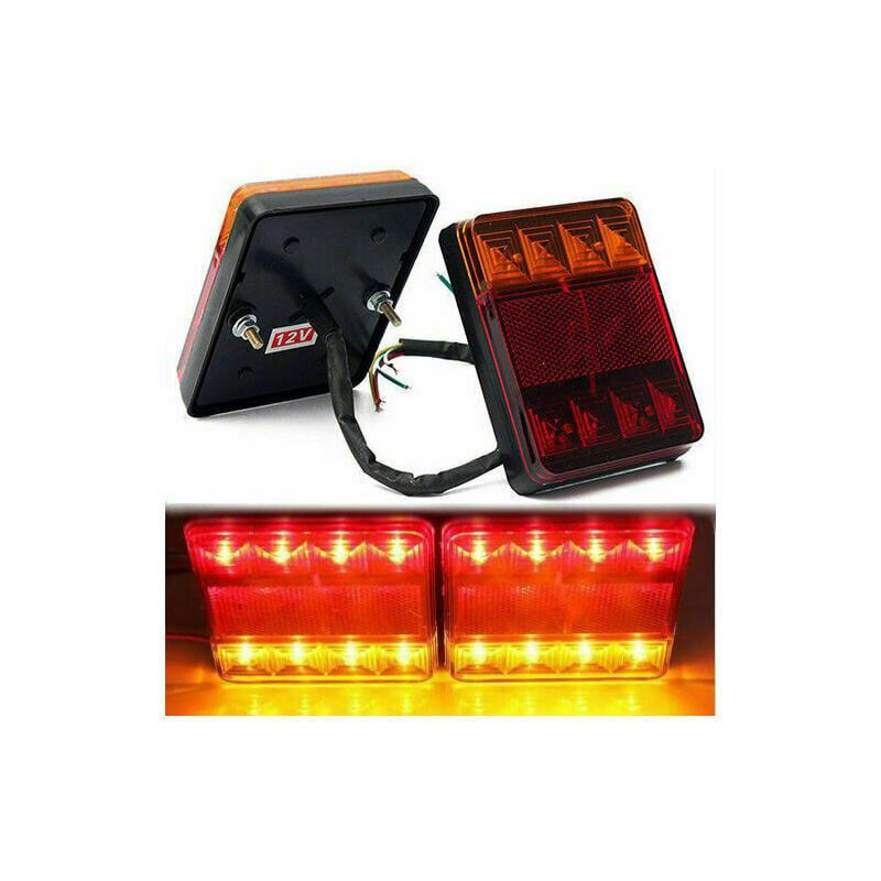 2 Pcs 8 LED Trailer Tail Lights E8 Approved IP65 Waterproof, 120 x 95 x 2