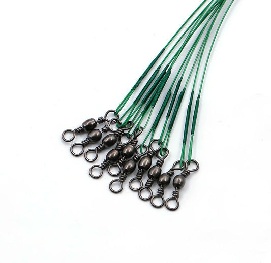 30pcs Fishing Wire Leaders Heavy Duty Fishing Stainless Steel Wire Leaders High Strength Fishing Leaders with Swivels and Snaps Green