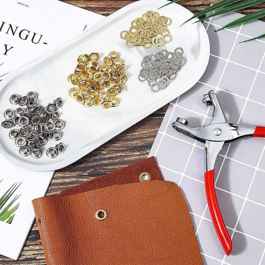 150Pcs 12mm Grommet Tool Kit, Grommet Kit, Eyelet Kit with Leather Hole Punch Pliers, 150 Metal Eyelets and Grommets in Gold and Silver for Leather, Shoes, Fabric, Belt