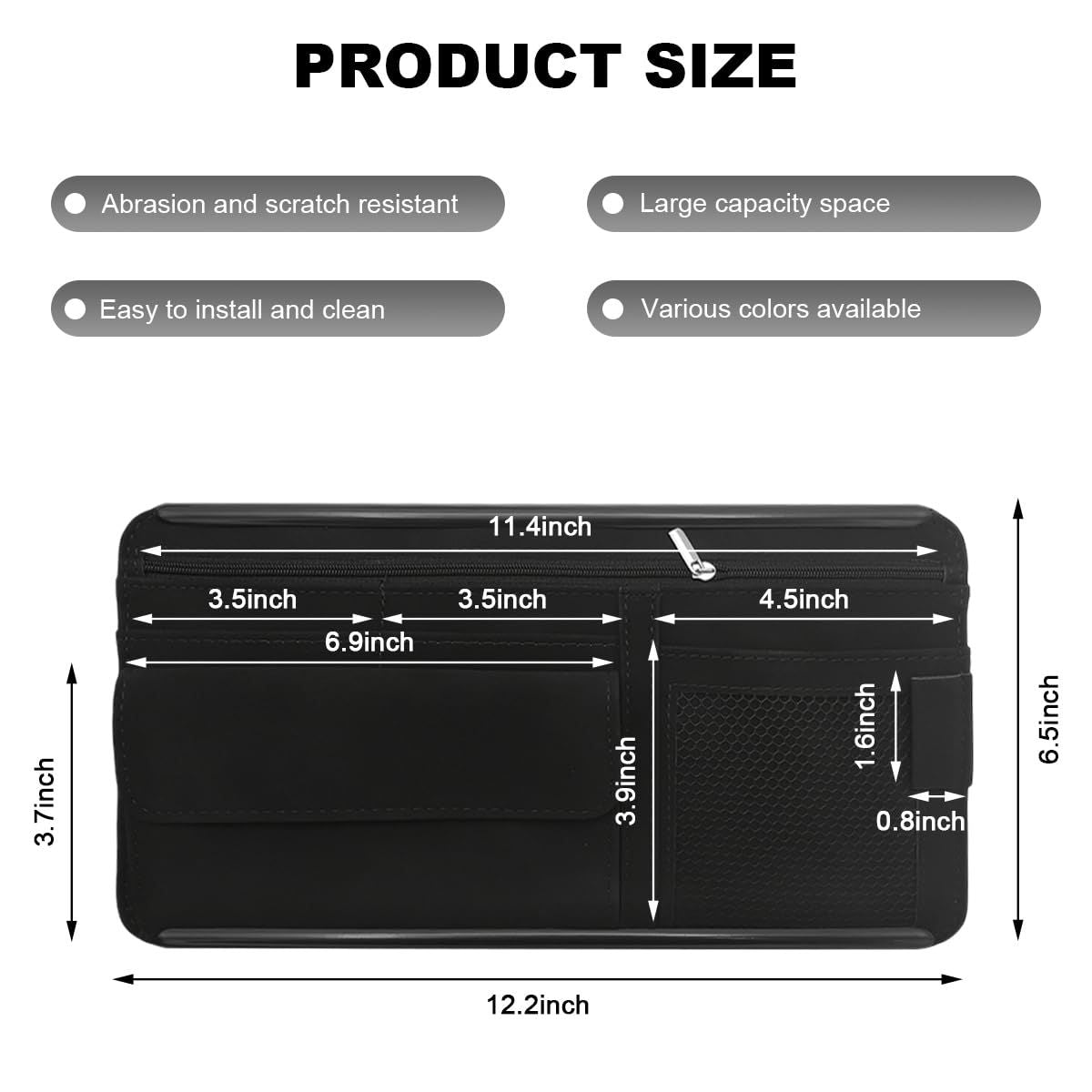 Car Sun Visor Organizer, Soft Leather Surface Eyeglasses Note Card Holder Car Storage Bag, Scratch-Resistant Waterproof Auto Sunshade Organizer Bag, Car Accessories (Black)