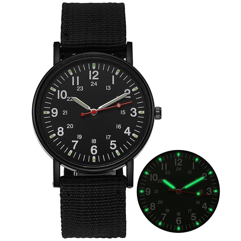 Mens Watches, Luminous Sport Nylon Band Military Army Watch Analogue Quartz Wrist Watches for Men