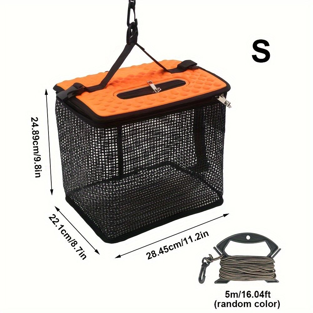 Floating Fish Basket for Live Caught, Foldable Fishing Holder Bucket Portable Collapsible Fishing Net Storage Cage for Live Fish Bait Live Well(28.45*22.1*24.89cm)