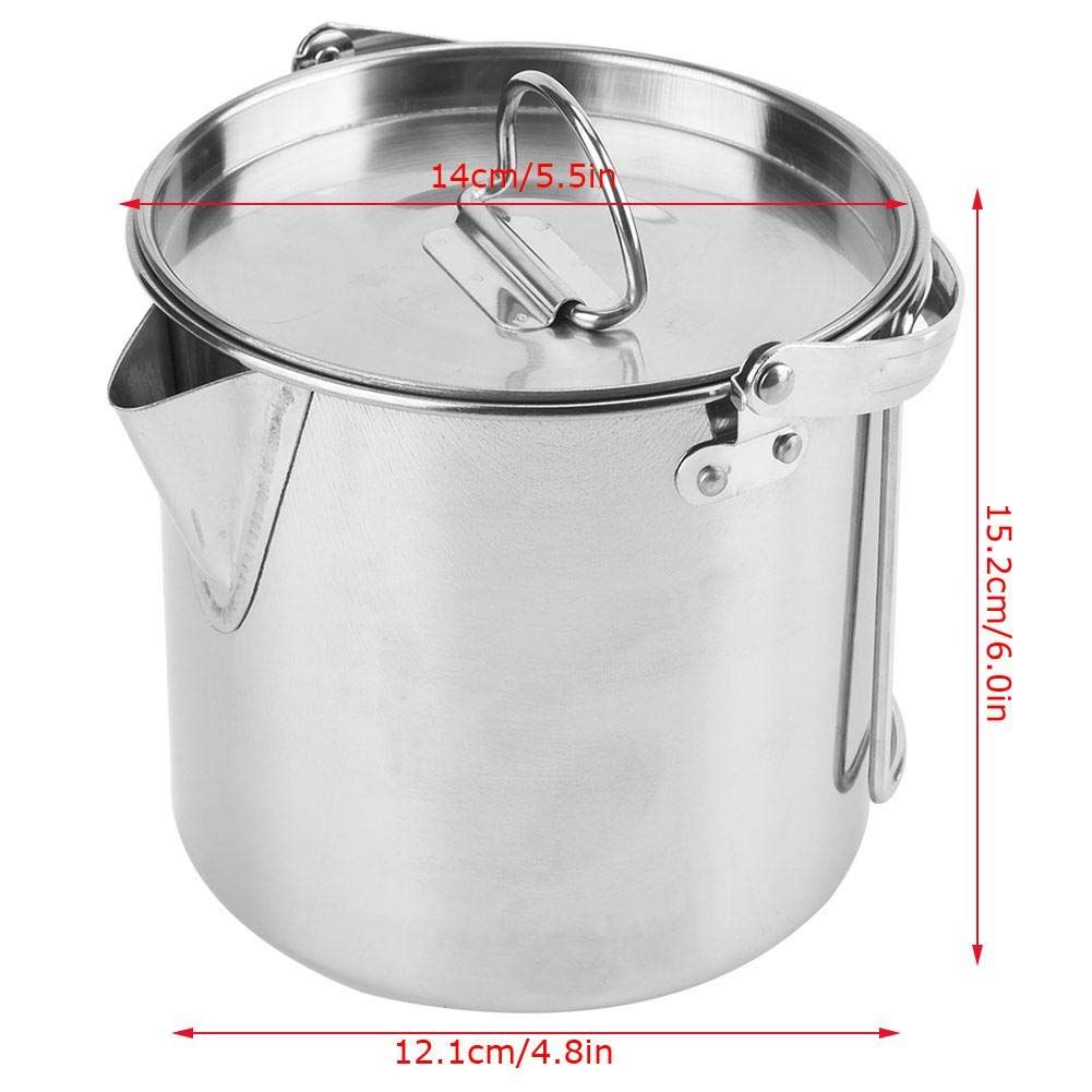 Camping Tea Kettle, PortableCoffee Pot, Outdoors Camping Pot, with Handles and with Lids for Camping Hiking Picnic Camping, Silver