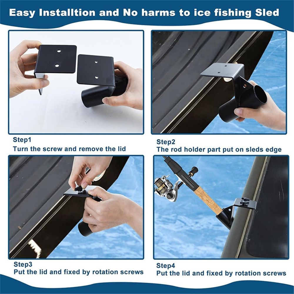 2 pack Ice Fishing Sled Rod Holder Upgraded Adjustable, Ice House Sled Rod Holder Heavy Duty Compatible Hands-Free Ice Fishing Pole Holder Gear Rack Sturdy for Men Birthday Gift Black