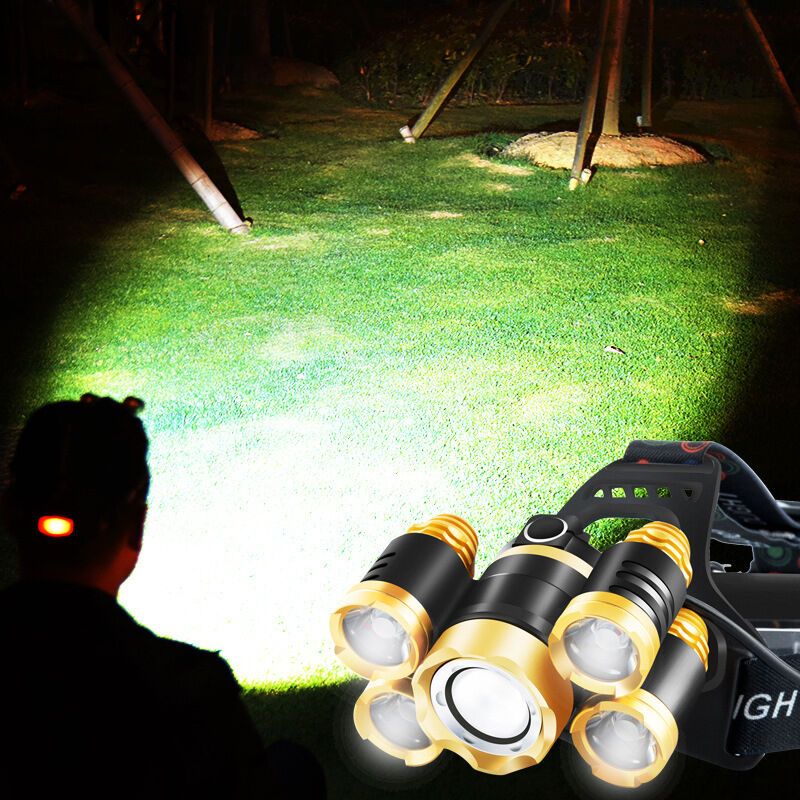 5 Pack T6 Headlamps High Power Waterproof Head Mounted Flashlights for Night Fishing