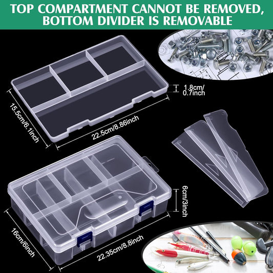 6 Pack Fishing Tackle Box Organizer Storage Clear Fishing Box with Movable Tray Plastic Waterproof Compartment Organizer for Lure Container Craft Beads Jewelry