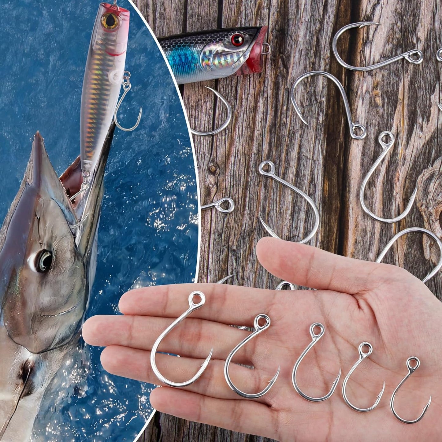 10-Pack Inline Hooks 5X Strong Single Replacement Hook for Hard Baits, High Carbon Steel Heavy Duty Welded Eye Fishing Hooks, Jigging Freshwater Saltwater Trolling Tackle #3/0