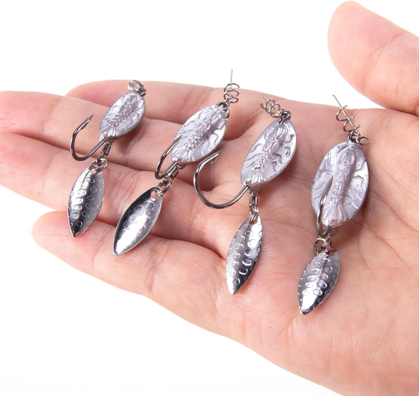 5-Pack Weighted Swimbait Hooks with Underspin, Pin Spring Fishing Hook Willow Spinner Blades Silver Gold, 1/7-3/8oz Bass Swivels Spinnerbait Weedless for Soft Lures 1/7oz