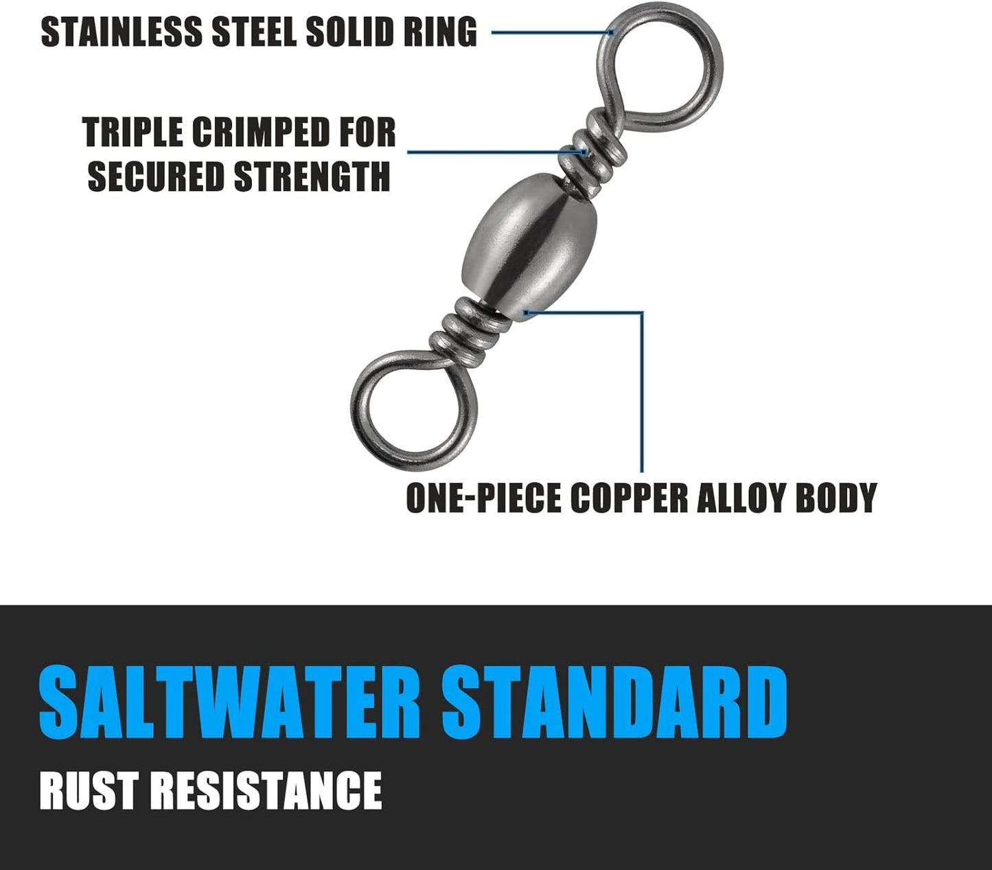 Barrel Swivels Fishing Tackles, for Salwater & Freshwater, Available from #16-#6/0, Leader Line Lure Connector - #16-18LB
