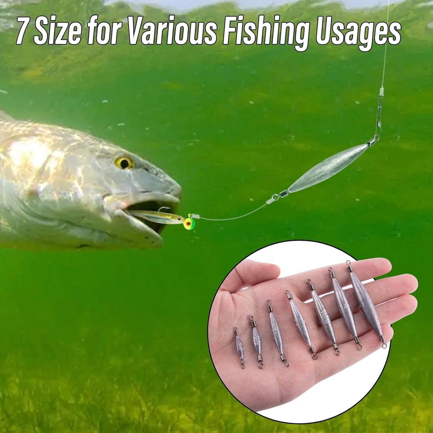 20 Pack Inline Trolling Weights with Double Barrel Swivels (1/16oz-3/4oz), Lead Egg Sinkers for Salmon Trout Walleye Freshwater Saltwater Fishing - 1/2oz-20