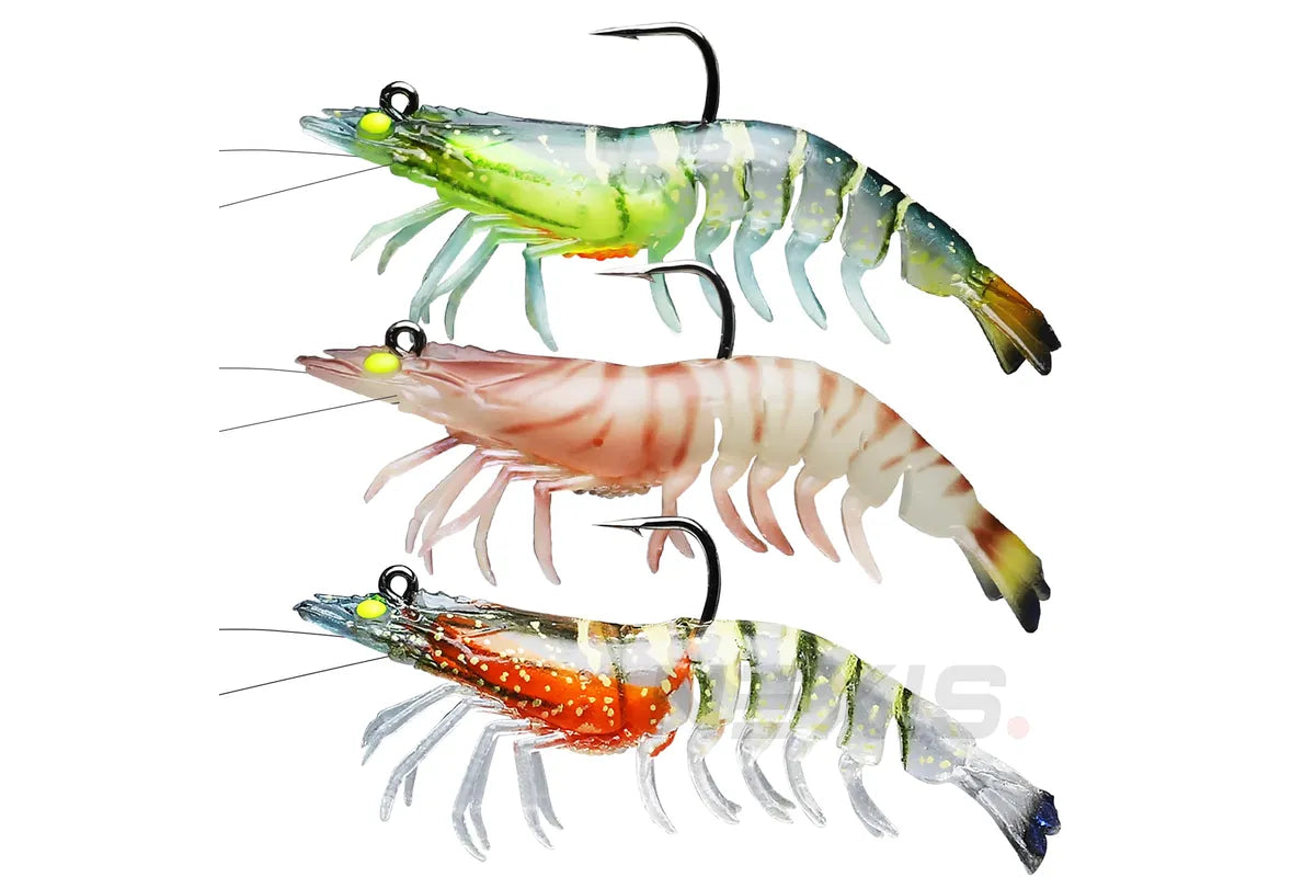 3X Durable TPE Fishing Tackle Prawn Shrimp Trout Bream Flathead Cod Jew Bass Lure - Black+Red+Orange-3 Packs