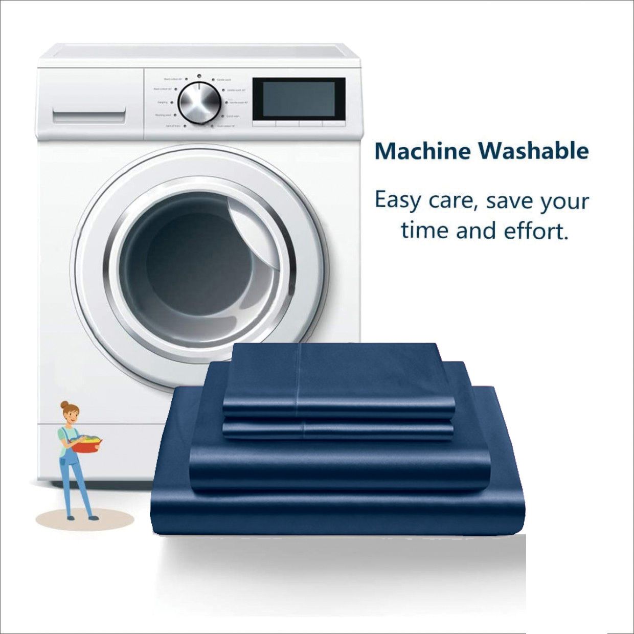 Art Silk Satin Sheet Set Hotel 4 Pieces Fitted/Flat Sheet Bedding Set-Luxury Soft Silky Sheets for Hair and Skin, Similar to Silk Bed Sheets Set 4 Pieces(Super King,Navy)