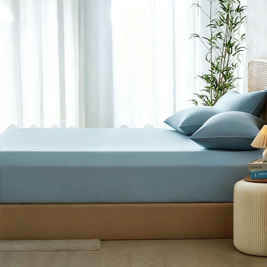 3 Piece Hotel Bamboo Cooling Fitted Sheet Set & Pillowcase -Ultra Soft 2000TC Breathable Fitted Bed Sheets Set with 37 Centimetre Deep Pocket-Cooling Sheets for Hot Sleepers(Sky Blue,Queen)