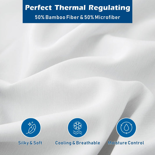 3 Piece Hotel Bamboo Cooling Sheet Set -Ultra Soft 2000TC Breathable Bed Sheets Set with 37 Centimetre Deep Pocket-Cooling Sheets for Hot Sleepers(White,Single)