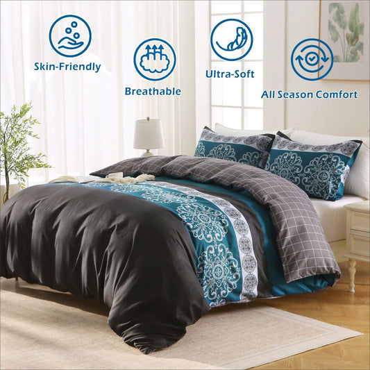 3 Piece Hotel Soft Microfiber Quilt Cover Set-2000TC Duvet/Donna Cover Set & Pillowcases -1 Quilt Cover Zipper Closure & 1 x Pillowcases-Breathable Bedding - Wrinkle, Fade, Stain Resistant(Bohemian,Double)