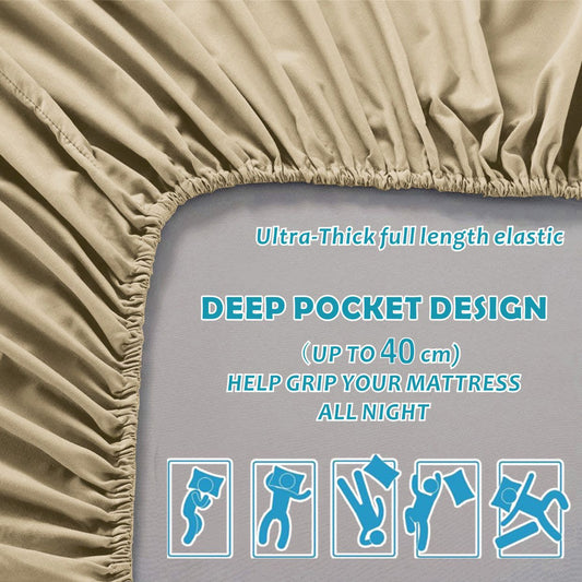 3 Piece Bed Sheet Set- Bedding Sheets & Pillowcases -Breathable Bedding - Wrinkle, Fade, Stain Resistant-Deep Pocket Flat Fitted Bed Sheet Set(Camel Beige,King Single)