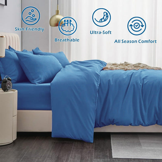 2 Piece Hotel Soft Microfiber Quilt Cover Set-2000TC Duvet/Donna Cover Set & Pillowcases -1 Quilt Cover Zipper Closure & 1 x Pillowcases-Breathable Bedding - Wrinkle, Fade, Stain Resistant(Ocean,Single)