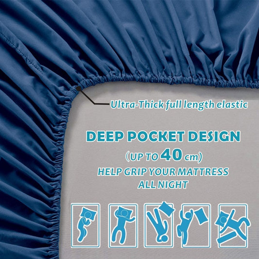3 Piece Bed Sheet Set- Bedding Sheets & Pillowcases -Breathable Bedding - Wrinkle, Fade, Stain Resistant-Deep Pocket Flat Fitted Bed Sheet Set(Navy,Single)