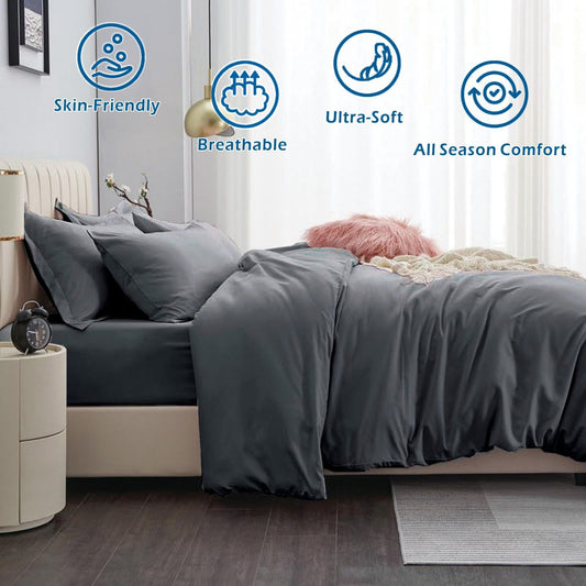 3 Piece Hotel Soft Microfiber Quilt Cover Set-2000TC Duvet/Donna Cover Set & Pillowcases -1 Quilt Cover Zipper Closure & 1 x Pillowcases-Breathable Bedding - Wrinkle, Fade, Stain Resistant(Dark gray,Super King)