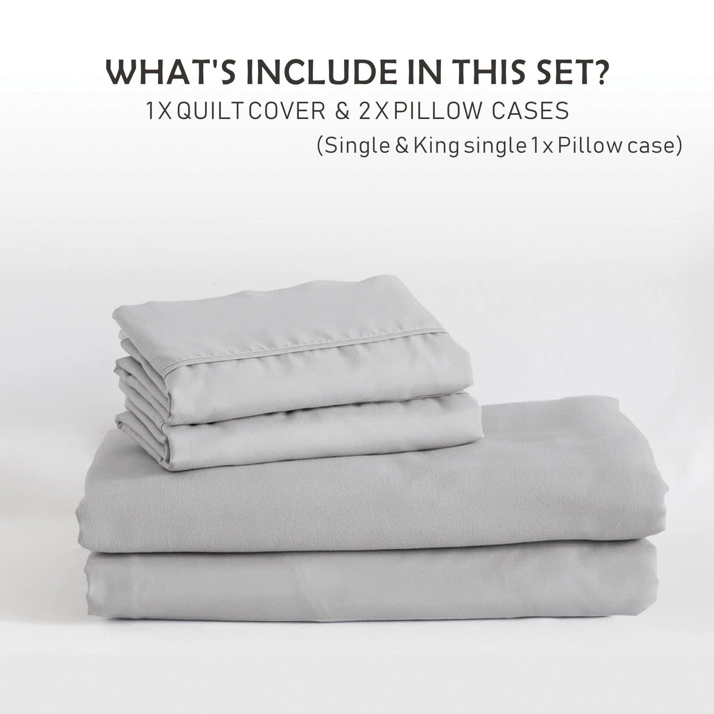 3 Piece Hotel Soft Microfiber Quilt Cover Set-2000TC Duvet/Donna Cover Set & Pillowcases -1 Quilt Cover Zipper Closure & 1 x Pillowcases-Breathable Bedding - Wrinkle, Fade, Stain Resistant(Silver-gray,Super King)
