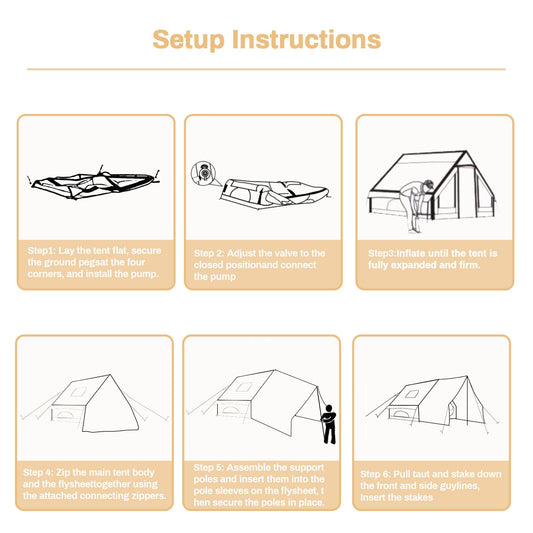 Dark Green Inflatable Camping Tent with Canopy, Large 4-6 Person, Waterproof, Heavy Duty Cabin Glamping Hiking Blow Up Tent with Awning Extension Porch and Air Pump