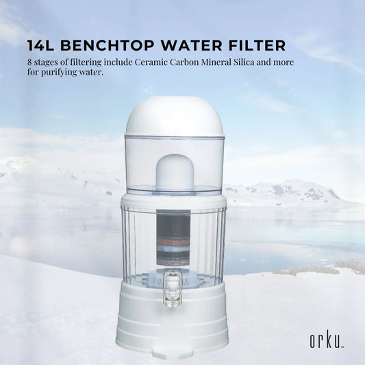 Orku 14L Benchtop Water Filter - 8 Stage Mineral Gravity Filtration System