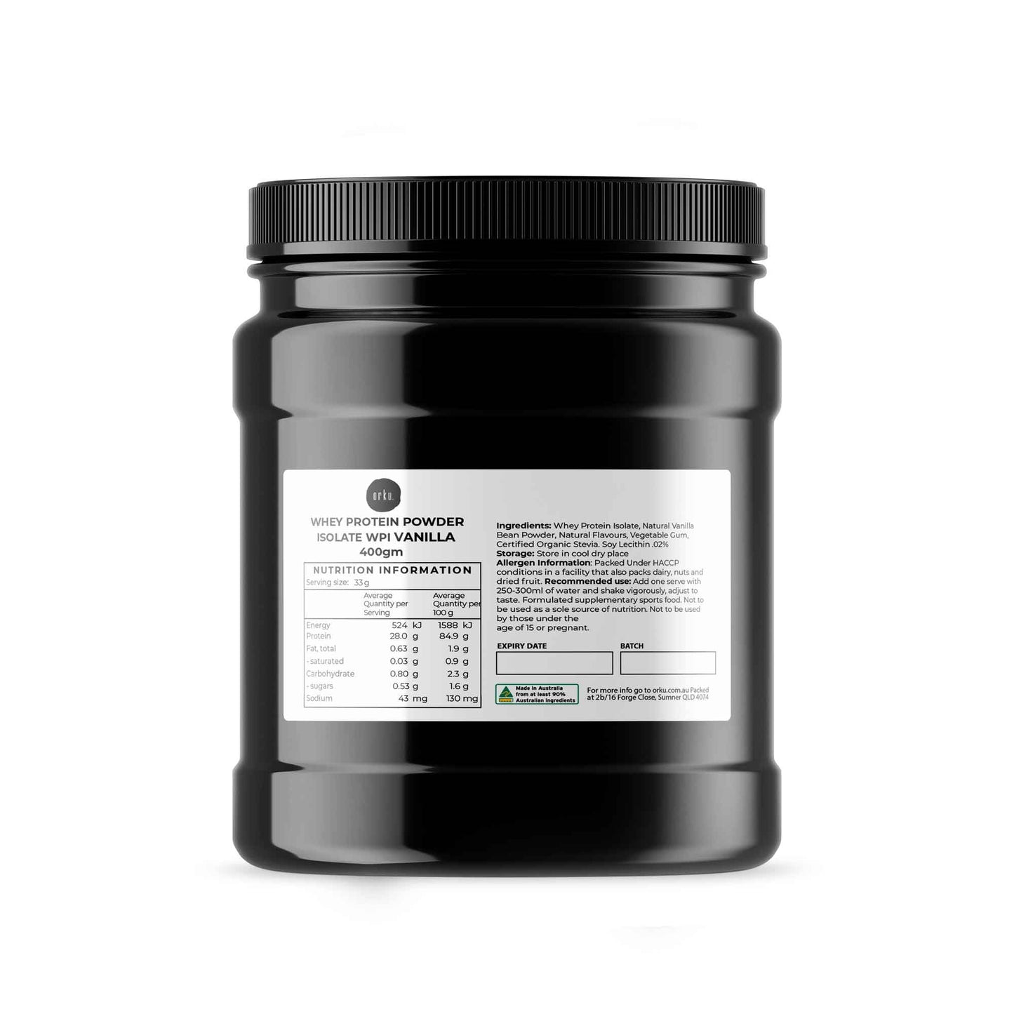 Orku 400g WPI Whey Protein Isolate Powder - Vanilla Jar | Sports Food