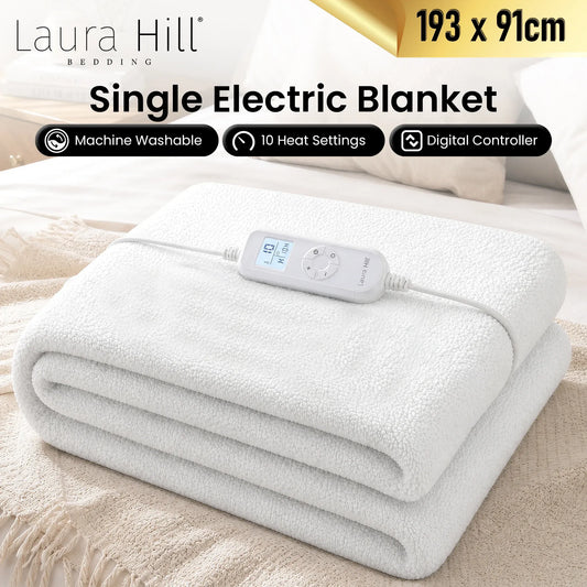 Laura Hill Single Electric Heated Underlay Blanket Fleecy Fabric with Timer
