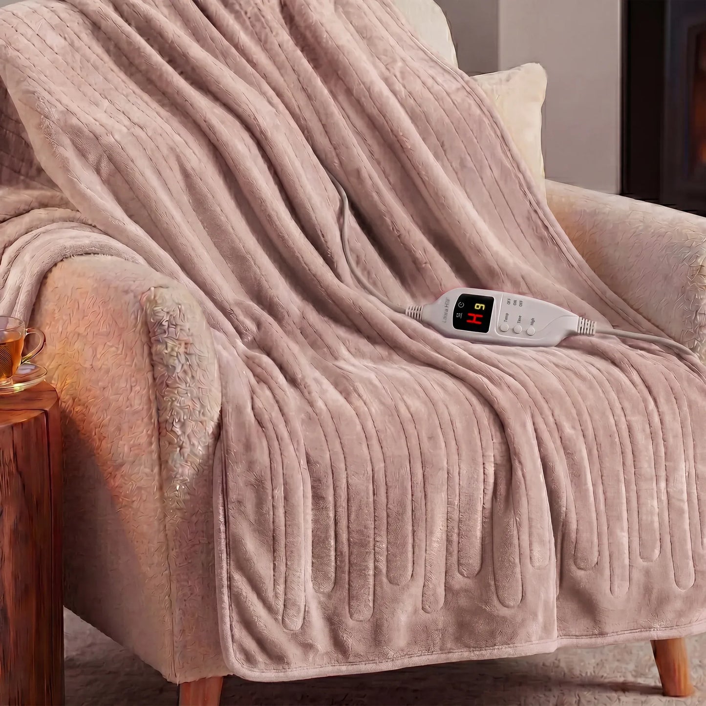 Laura Hill Electric Heated Blanket Throw Soft Coral Fleece w/ 9 Heat Settings - Pink