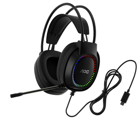 AOC ACG2500BK Wired RGB USB Gaming Stereo Headset 2M Cable Black