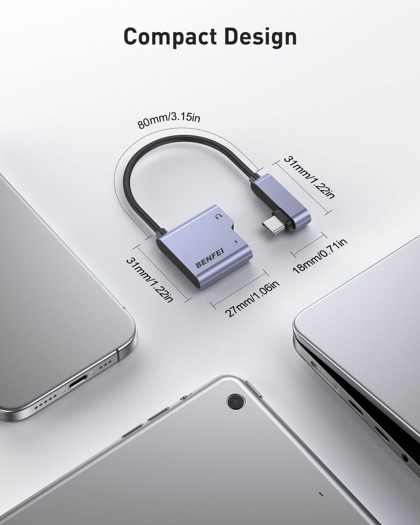 BENFEI 000413GY USB-C to USB-C Audio Headphone + Data Transfer and Charging Adapter