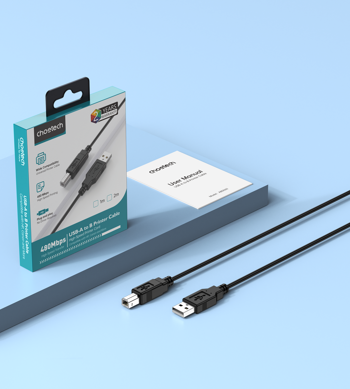 Choetech AB0060-1M USB A to B Printer 1meter Cable Black