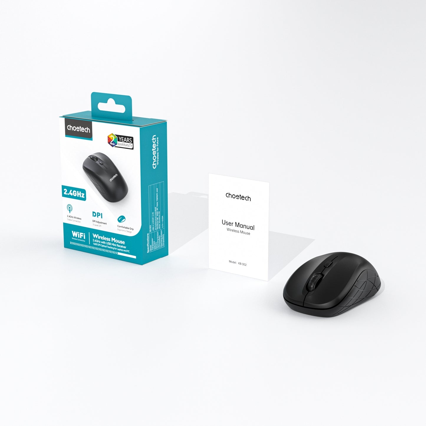 Choetech KB-002-BK 3-Level Adjustable 1600 DPI Wireless Mouse (Black)