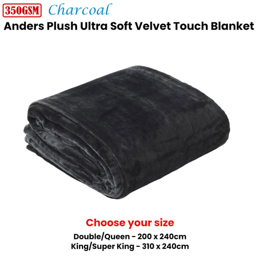 In 2 Linen 350GSM Plush Ultra Soft Velvet Touch Blanket Charcoal King/Super King