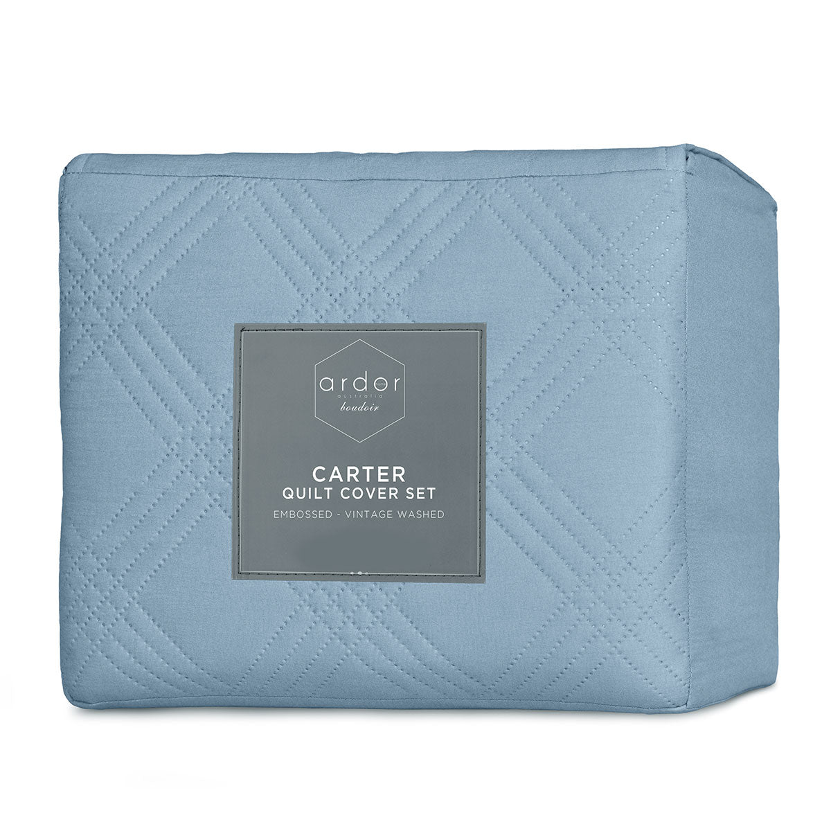 Ardor Carter Mineral Blue Embossed Vintage Washed Geometric Quilt Cover Set Queen