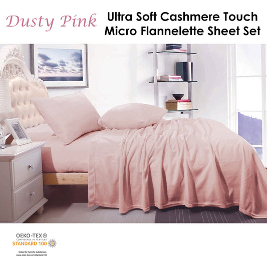 Shangri La Cashmere Touch Micro Flannelette Sheet Set Dusty Pink Single