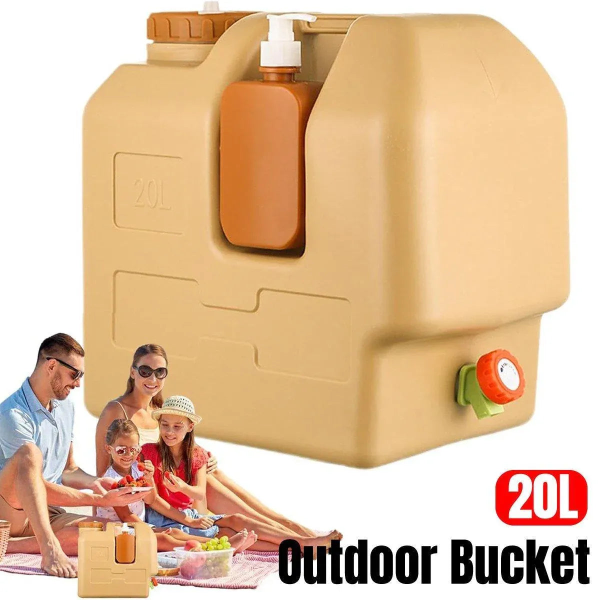 20L Outdoor Camping Portable Storage Bucket with Tap Drinking Water Container