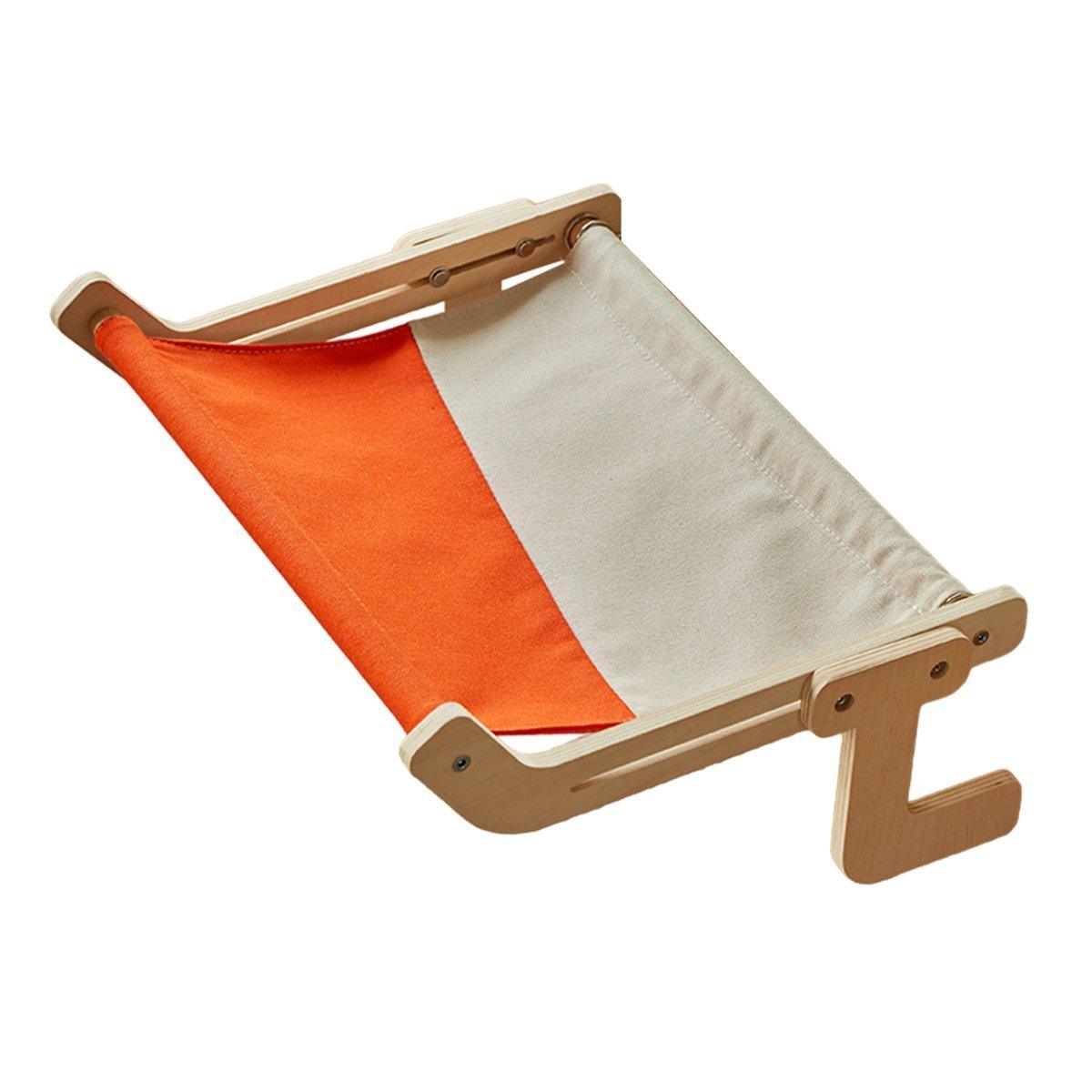 Window Hanging Cat Hammock Solid Wood Sun Bed Nest for All Seasons Durable - Grey+Orange