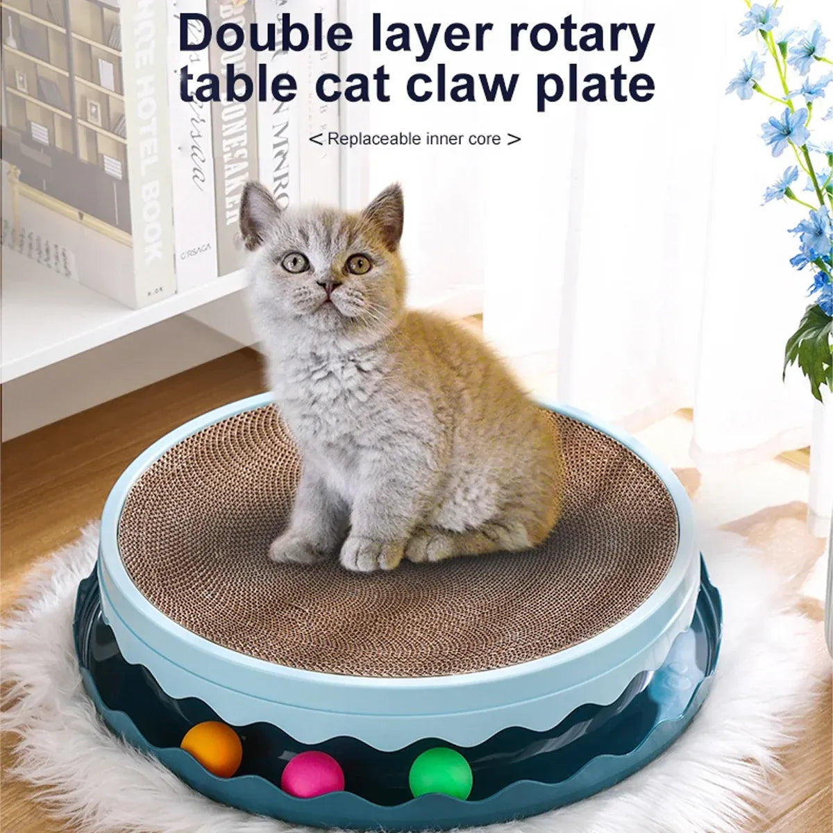 Cat Scratcher Turntable Toy Large Round Corrugated Board Nest Scratch Resistant - Blue