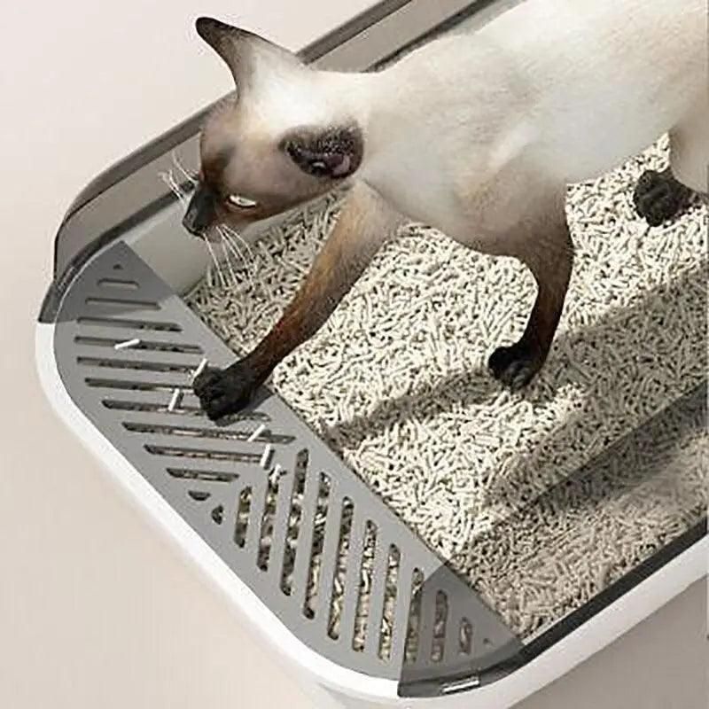Litter Tray Box with Splash Guard and Wide Opening for Cats Open Top Design - Grey