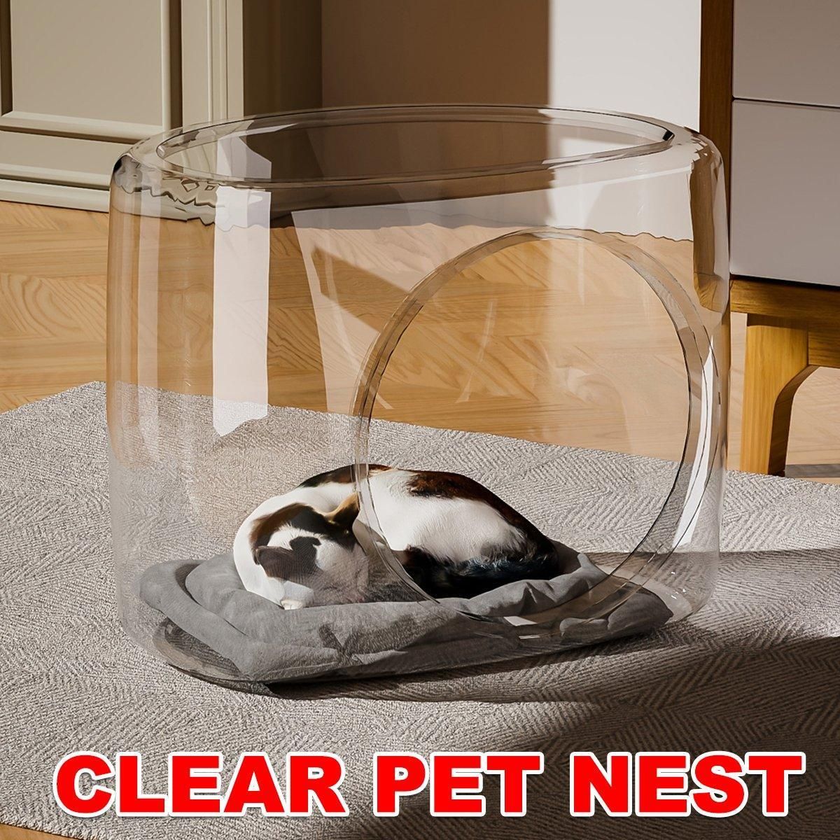Transparent Capsule Cat Litter Box Semi Enclosed Cat House for Indoor Use